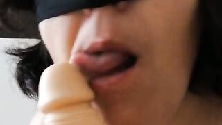 Blindfolded sucking my dildo. OscuroDeseo.