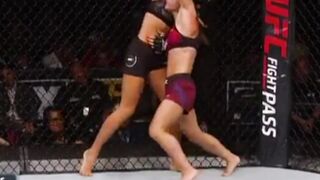 Abusive Oblique Knee Attack on Tough Small MMA Girl