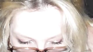 Big Natural Tits MILF Takes a Big Cumshot right on her Glasseso