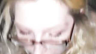 Big Natural Tits MILF Takes a Big Cumshot right on her Glasseso