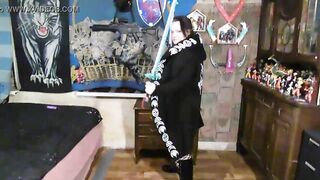 bbw wife playing and posing with her sao swords