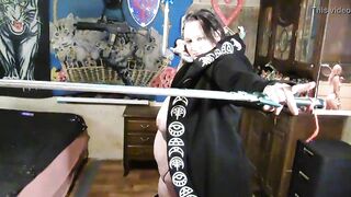 bbw wife playing and posing with her sao swords