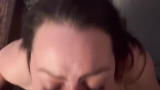 Cumslut sucks cock and takes hard pounding before getting big load blown all over face