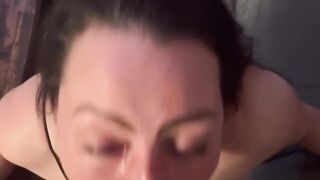 Cumslut sucks cock and takes hard pounding before getting big load blown all over face