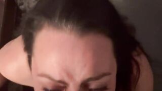 Cumslut sucks cock and takes hard pounding before getting big load blown all over face