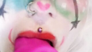 Goth Clown Girl gives Daddy a Deepthroat Blowjob