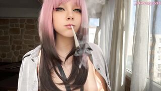 Pink Hair Step Sister smoking for you (full vid on my 0nlyfans/ManyVids)