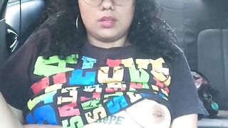 I show my tits to my brother-in-law sucking my dildo, I fuck my pussy in the car