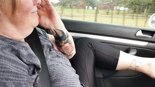 Kiwi trashy MILF slut plays with herself in the car for Master before hardcore creampie fuck