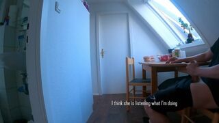 DICKFLASH in STUDENTS APARTMENT: a slutty college girl can't resist to finish me off