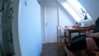 DICKFLASH in STUDENTS APARTMENT: a slutty college girl can't resist to finish me off