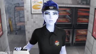 Widowmaker working at Pizzahut