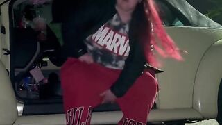 Curvy redhead twerks & pisses in public