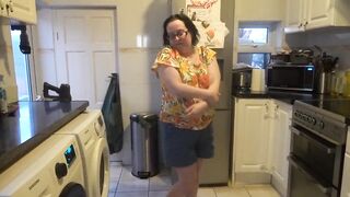 Sexy Shy Big Boobs Step-mom Stripping in Shorts in the Kitchen