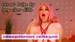 Throat bulge by long clear double headed dildo