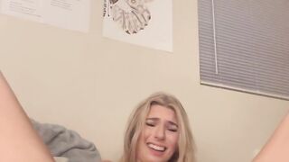 18 year old blonde college girl masterbates after class in dorm