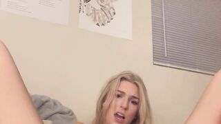 18 year old blonde college girl masterbates after class in dorm