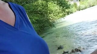 Public orgasm with squirt at river