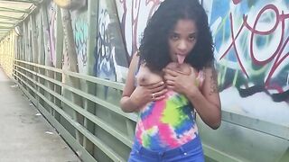 SOLO FEMALE WALKING NAKED OUTSIDE PUBLIC WALK BRIDGE TITS NIPPLES