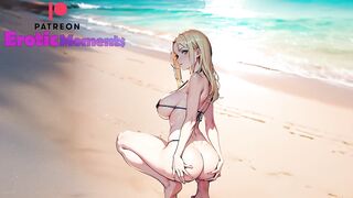 Blonde girl masturbating on the beach