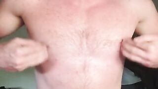 Nipple play, stroke with my quads, ginger stud cum