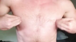 Nipple play, stroke with my quads, ginger stud cum