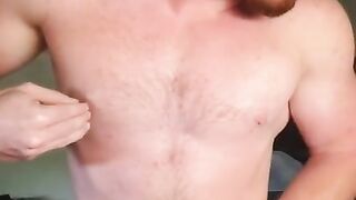 Nipple play, stroke with my quads, ginger stud cum