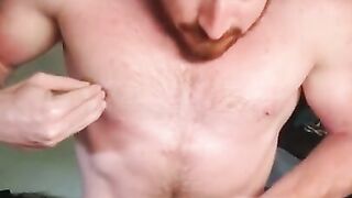 Nipple play, stroke with my quads, ginger stud cum