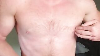 Nipple play, stroke with my quads, ginger stud cum