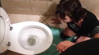 Petite pigtail girls taking her master for a piss