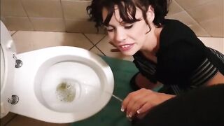 Petite pigtail girls taking her master for a piss