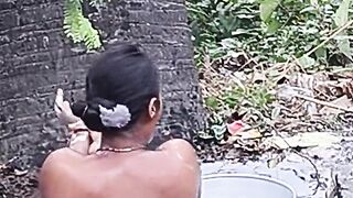 Sexy Bhabhi Bathing in Open Bathroom