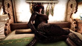 Female mage Argonian can't stop masturbating with a magic dildo.