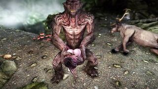 Female alchemist Argonian becomes a troll's semen tank and gets fucked by a large penis.