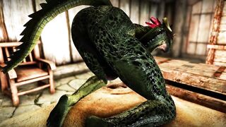 Female warrior Argonian masturbates & gets fucked by Embry