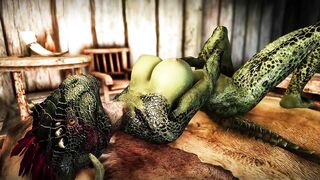 Female warrior Argonian masturbates & gets fucked by Embry