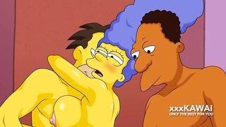 Marge has a threesome with Carl and Lenny - The simpsons hentai