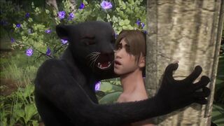 Realistic furry suit blowjob and fucking (black panther version)