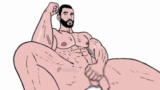 Bearded male muscle growth animation