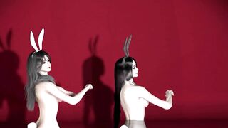 3D two Asian slut wearing sexy rabbit suit