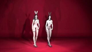 3D two Asian slut wearing sexy rabbit suit