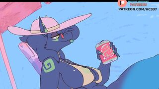 FUTANARI FURRY GIRL TRUING AMAZING ENERGY DRINK ON THE BEACH | FUTA FURRY HENTAI STORY 4K 60FPS