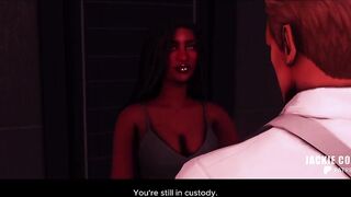 The badass woman seduces the detective in the interrogation room