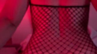 Wife wearing fishnets and sitting in a big white dick