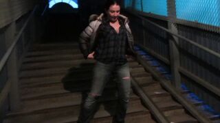 MILF Pissing in a Crosswalk at Night