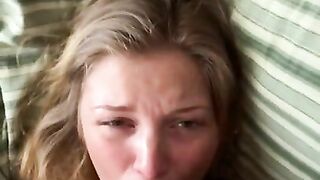 Beautiful blonde POV blowjob and throat shot