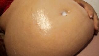 Applying Cream on my Big Chubby Belly + Squishing and Button Play