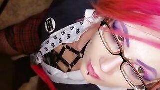 Faejynx Sucks Ghost's Giant Cock Cosplaying as Junko School Girl in Detention Kink Blowjob POV