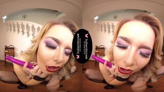 Solo blonde woman, Nikky Dream is masturbating, in VR