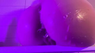 Teen having Fun with Soaping her Tits and Riding her Dildo Plugged in her Bathtub